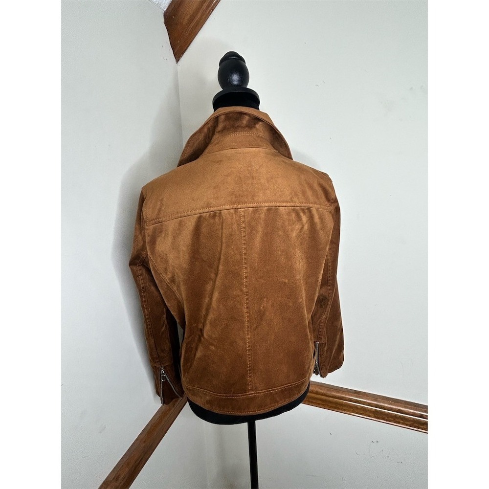 LOFT Moto Jacket Womens Medium Petite Tan‎ Camel Asym Zip Biker - Picture 5 of 10